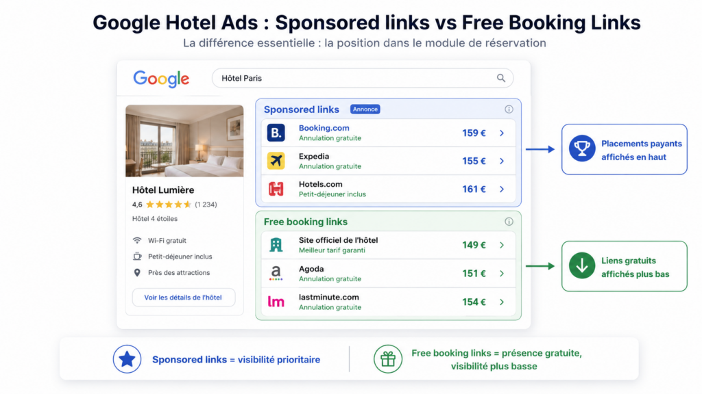 Free Bookings links et Sponsored Links sur Google Hotel Ads
