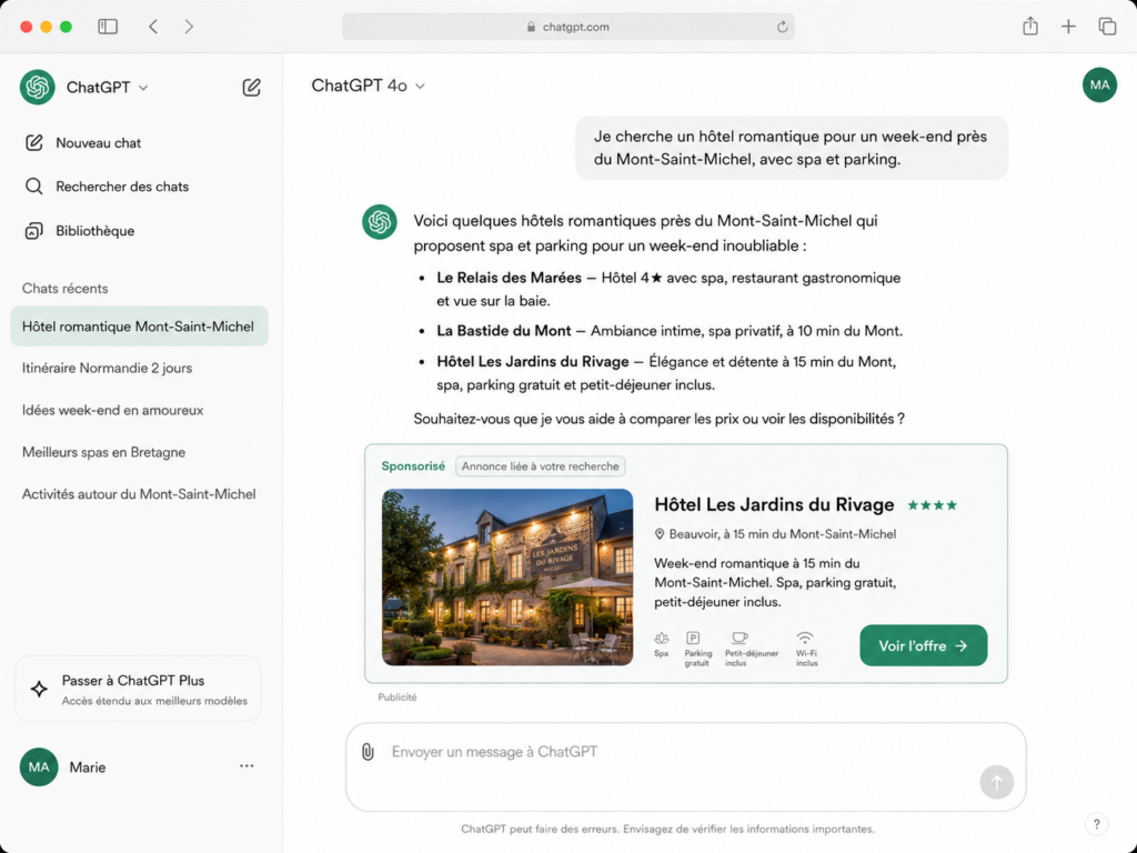 Insertion de pubilicité dans ChatGPT